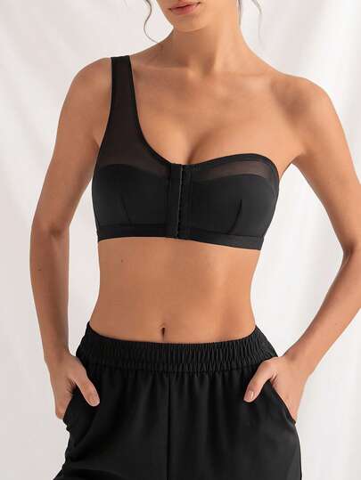 DesireSculpt 1 chiếc áo ngực lưới xuyên thấu phối màu trơn tối giản dành cho nữ