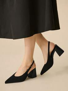 CUCCOO BASICS Women's Fashion Open Heel Pointed Toe Chunky Mid-Heel Pumps, Classic Minimalist Design For Commuting, Dating, Party, Holiday, Wedding - Vintage Black - View 7