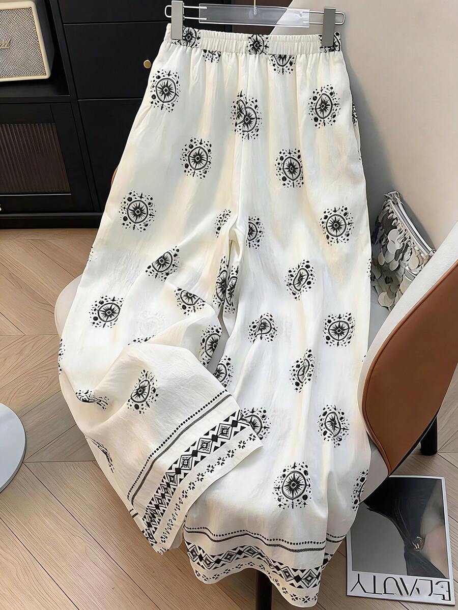 Women's Vacation Geometric Pattern Elastic Waist Wide Leg Loose Pants - Multicolor - View 1
