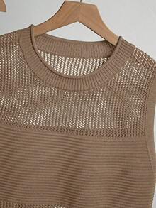 Franclia 女士夏季度假休闲镂空针织背心和裙子两件套 - 駝色 - 查看 5