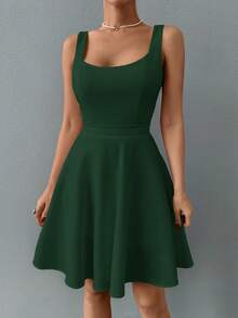 EURMUSE Dây đeo rộng màu trơn cho nữ Váy ngắn xếp li đơn giản Kỳ nghỉ giải trí - Màu xanh lá cây đậm - Xem 5