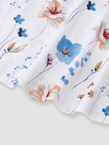 Franclia Bộ váy cardigan tay dài thắt nơ, cổ chữ V in hoa dành cho nữ cỡ lớn, thích hợp cho kỳ nghỉ và hẹn hò. - Xanh và trắng - Xem 6