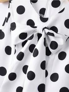 SHEIN Elenzya Women's Black Polka Dot Sleeveless Bow Tie Collar Waist Pocket A-Line Mini Dress, Elegant Commuter Cute Versatile Spring/Summer - Black and White - View 7