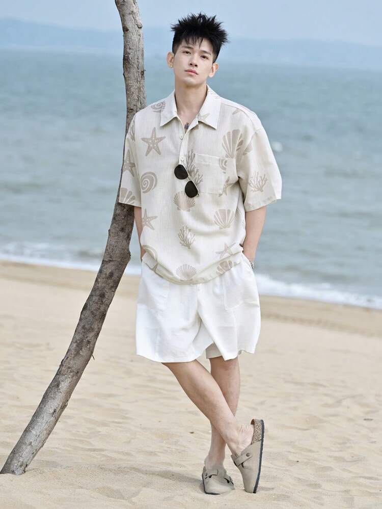 Men's Floral Print Short Sleeve Shirt, Summer