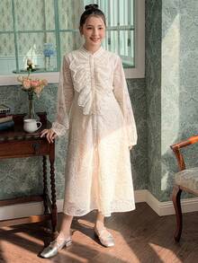 DAZY Tween Girls Fashion Embroidered Dress - Beige - View 5