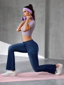 Flexra Jeans acampanados de corte slim con lavado casual para mujer - Azul - Ver 6