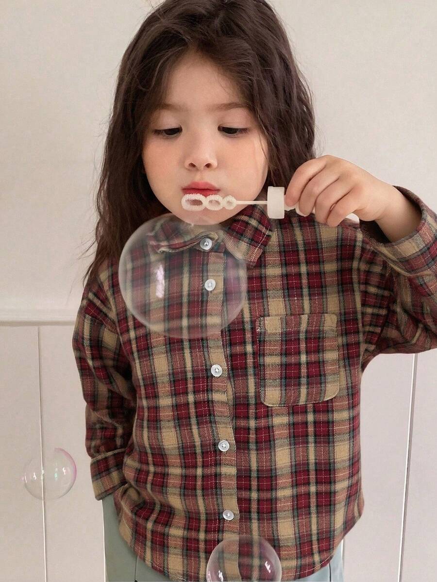 Hapijoa Áo sơ mi dài tay kẻ caro mùa hè kiểu Hàn Quốc dành cho bé gái, kiểu dáng giản dị, tươi tắn và ngọt ngào. - Cà phê nâu - Xem 1