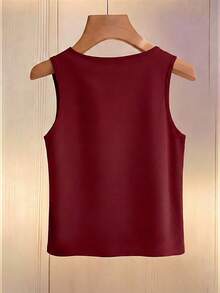 SHEIN Franclia Elegant Sleeveless Burgundy Tank Top For Women Featuring Deep V Neck And Pearl Rhinestone Details - Burgundy - View 2