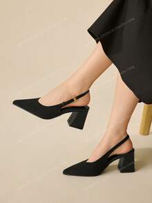 CUCCOO BASICS Women's Fashion Open Back Pointed Toe Chunky Mid-Heel Pumps, Classic Minimalist Design For Commuting, Dating, Party, Holiday, Wedding - Shining Night Black - View 6