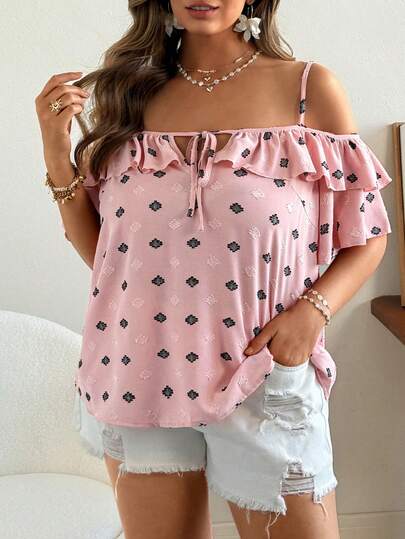 Ceyna Plus Size Ruffled Strap Loose Breathable Summer Blouse