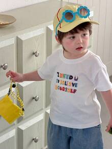 Dazy Kids Baby Boys' Round Neck English Letter Print Short Sleeve Top, Korean Style Summer Toddler - White - View 7