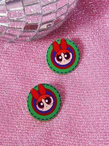 THE POWERPUFF GIRLS X SHEIN 锌合金卡通动物印花耳环套装，精致简约又可爱，适合派对、音乐会、节日等场合佩戴。 - 金色 - 查看 4