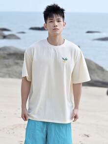 DAZY 男士字母印花短袖T恤，夏季款 - 米色 - 查看 5