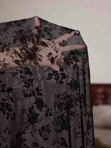 Slumberist Delicate Mesh Flocked Collar Nightgown And Plus Size Robe Set - Black - View 10