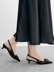 CUCCOO BIZCHIC 女士新款尖头黑色漆皮后带闭趾细高跟通勤时尚高跟凉鞋 - 黑色 - 查看 3