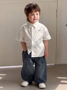 DAZY Quần jean ống rộng dáng rộng kiểu Hàn Quốc cho bé trai - Màu xanh lam - Xem 3