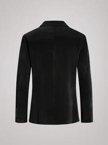 Officeau Men's Velvet Lapel Single-Breasted Suit Jacket - Black - View 2