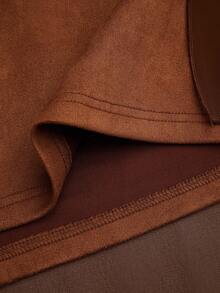 Calvaya 夏季时尚休闲度假复古优雅麂皮网眼拼接不对称荷叶边短裤 - 棕色 - 查看 5