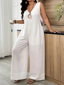 Weeklong 白色大码连体裤 - 无袖、V领、宽松版型，适合日常穿着和通勤，春夏皆宜 - 白色 - 查看 5