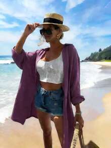 Vaclyn Women's Loose Fit Floral Print Front Button Long Midi Dress, Summer - Purple - View 3