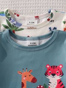 4件套新生男宝宝森林动物主题黄色和灰蓝色狮子、长颈鹿、大象印花短袖连体衣和短裤睡衣套装 - 彩色 - 查看 5