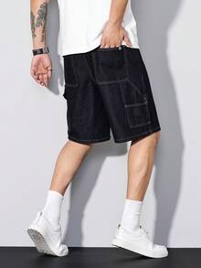 Manfinity Homme Men's Summer Navy Blue Casual Wide Leg Denim Shorts - Dark Wash - View 6