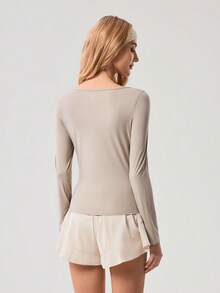 OutZeal Women Sports Tee Daily Casual Quick Drying Stretch Long Sleeve Square Collar Slim Tops - Apricot - View 6