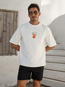 VIVINTIMO 男士极简日出图案印花T恤，休闲度假风 - 白色 - 查看 3