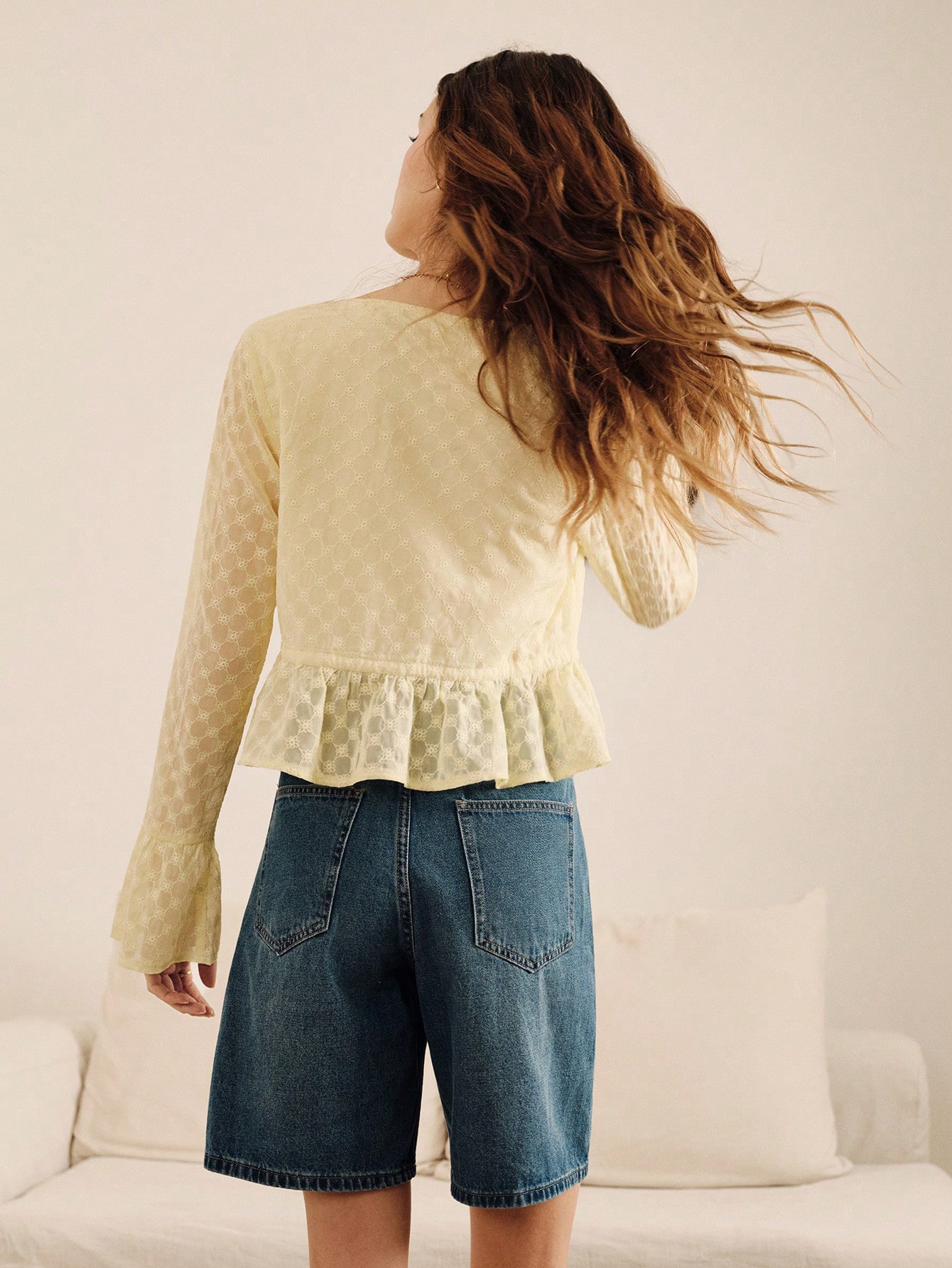 Butter Yellow Embroidered Tie Front Blouse Spring Summer Vacation French Style Parisian Style Resort