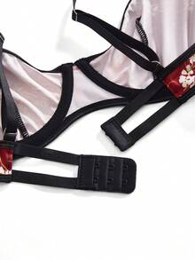 4pcs Sexy Printed Underwire Push-Up Hollow-Out Lingerie Set - Multicolor - View 8