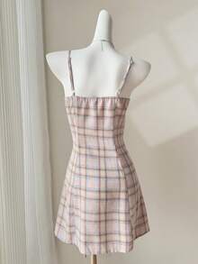 Elamini Đầm hai dây ngắn ôm sát cổ chữ V, màu trơn, tối giản dành cho nữ mùa hè. - Hồng - Xem 2