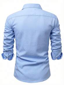Manfinity Bizformal Camisa de vestir de manga larga con tela estampada para hombre, camisa de vestir azul de negocios casuales, camisa de vestir ajustada de negocios casuales para hombre - Celeste - Ver 2