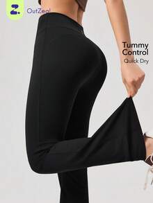 OutZeal 女士运动黑色紧身裤 普拉提休闲速干收腹内置内裤喇叭裤腿运动裤 - 黑色 - 查看 11