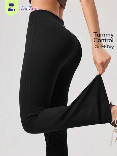 OutZeal 女士运动黑色紧身裤 普拉提休闲速干收腹内置内裤喇叭裤腿运动裤