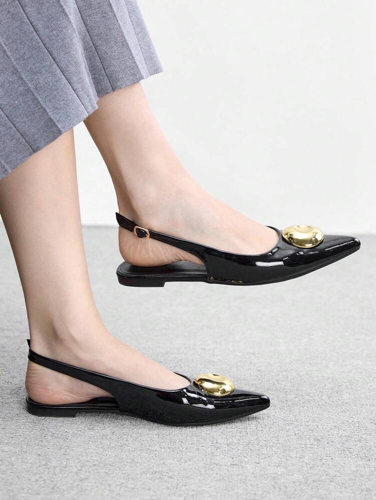 CUCCOO BIZCHIC 1 Pair Sexy Pointed Toe Metallic Buckle Patent Leather Women Pumps Spring Shoes