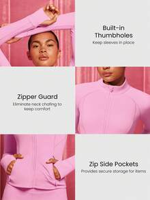 GLOWMODE FeatherFit™ Slim-It Streamline Performance Secure Pockets Zip Up Long Sleeve Jacket Low Impact Yoga Daily Fall - Pink - View 3
