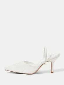 CUCCOO HITCHD 新款夏季女士尖头花卉刺绣蕾丝中跟优雅浪漫网纱蕾丝套脚高跟鞋，适合正式场合、婚礼、派对、下午茶、约会之夜等场合。 - 白色 - 查看 8