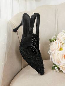 CUCCOO HITCHD Women Shoes Spring Summer Stereo Petal Bow Pointed Retro Mesh Black Mule Shoes Wedding Party Dating - Black 3 - View 12