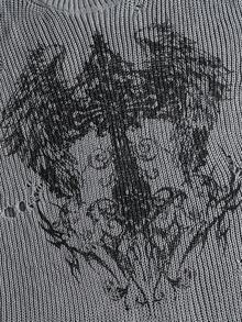 ROMWE MEN Men's Crew Neck Distressed Dark Wing Print Knit Sweater - Grey - View 6