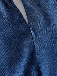 SHEIN MOD Women's Contrast Color Paper Bag Waist Slant Pocket Fashion Denim Skirt - Blue - View 4