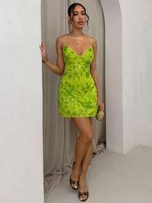 Glamine Women's Mesh Backless Tie Strap Elegant Romantic Sexy Date Dress - Green - View 5