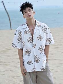 DAZY 男士花卉印花纹理面料罩衫，夏季 - 彩色 - 查看 3