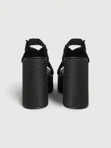 Sugerpunk 女士厚底凉鞋，露趾坡跟拖鞋，时尚鞋履 - 黑色 - 查看 9