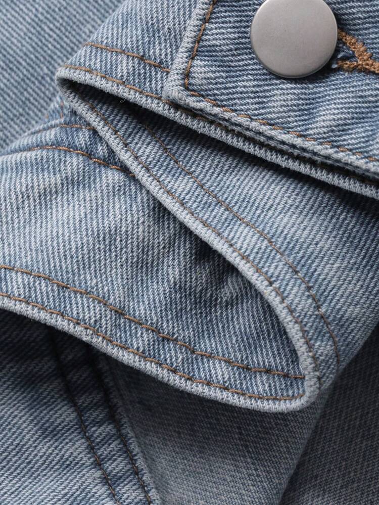 Women's V-Neck Pocket Decor Loose Sleeveless Casual Denim Jacket And Coat