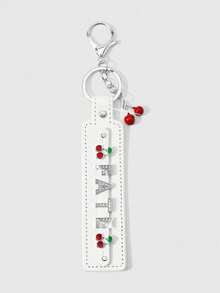 ROMWE 1 New Y2k Classic Simple Temperament Fashionable Retro High Sense Black/White/Pink Leather Silver Shiny Rhinestone Letters "Peace" "Fate" "Lucky" Cherry Strawberry Bone Rivet Drip Oil Love Pendant DIY Keychain Accessories Bag Pendant Pendant, Random Color, Suitable For Girls, Ladies, Couples, Sisters, Girlfriends, Daily Wear, Holiday Gifts - Multicolor - View 20