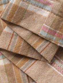 DAZY 简约格子宽松衬衫式女士睡衣套装 - 卡其色 - 查看 7