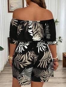 SHEIN Tall Tall Series Spring/Summer Botanical Floral Print Off-Shoulder Loose Casual Jumpsuit - Multicolor - View 2