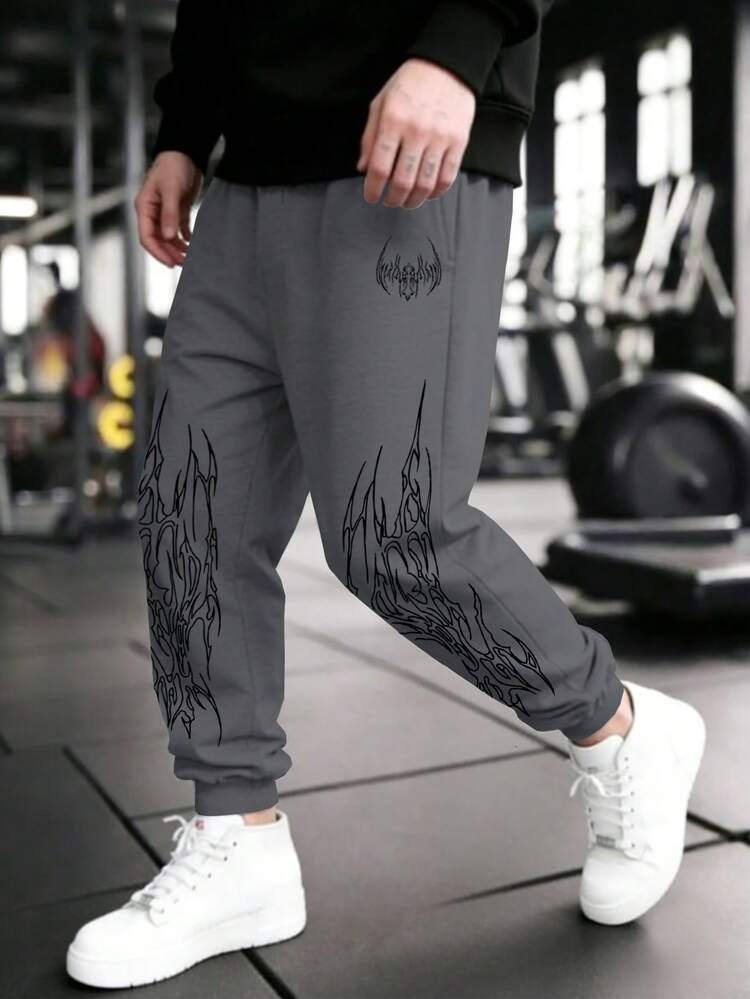 Manfinity Sport PWRUP Men's Casual Graphic Print Slant Pocket Drawstring Sweatpants - Dark Grey - View 4
