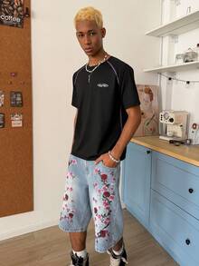 STEELVANCE Men's Printed Round Neck Casual Loose Short Sleeve T-Shirt - Black - View 3