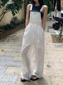 DAZY 女士蕾丝纹理腰带连体裤，度假风 - 白色 - 查看 2